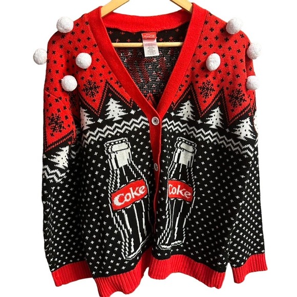 Coca-Cola Christmas Holiday ugly Sweater Coke Cardigan Size M - Picture 1 of 13